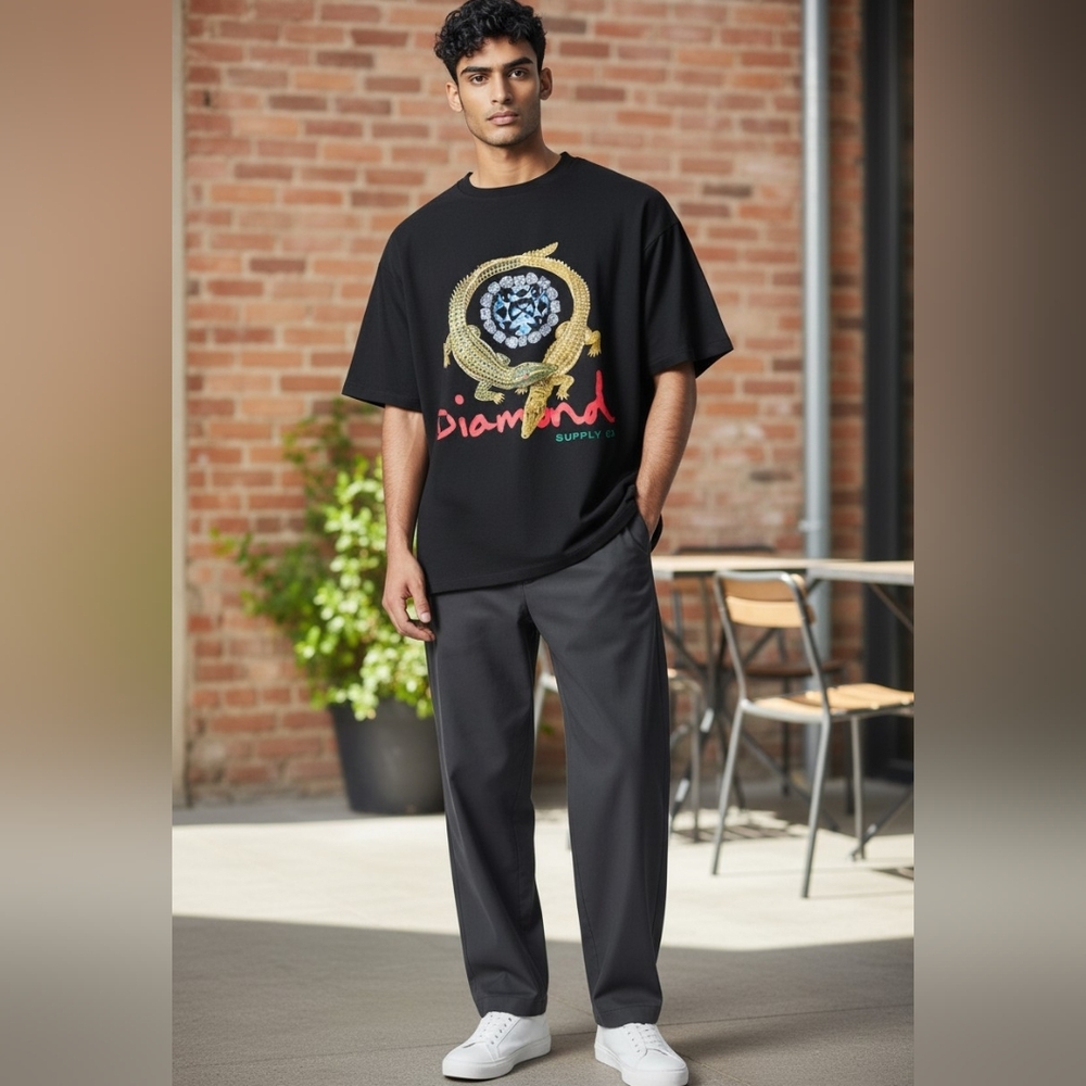 Diamond Supply Co Alligator Crocodile Graphic T-Shirt Large Black Made‎ in USA
